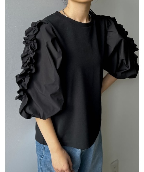 「Re:EDIT」 7分袖カットソー MEDIUM ブラック レディース_画像3