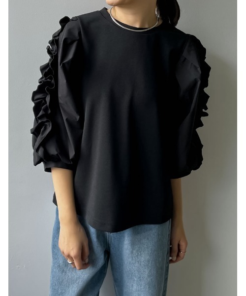 「Re:EDIT」 7分袖カットソー MEDIUM ブラック レディース_画像4