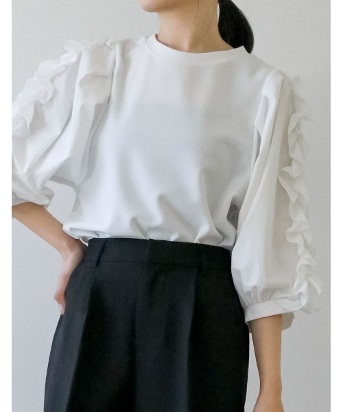 「Re:EDIT」 7分袖カットソー MEDIUM ブラック レディース_画像7