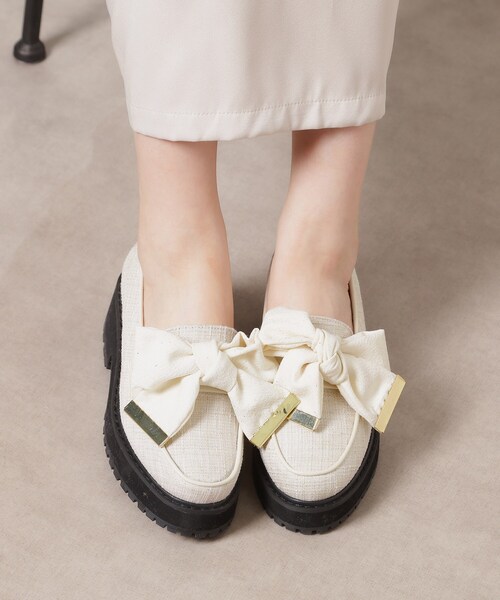 パンプス リボン厚底ローファー レイン対応_7