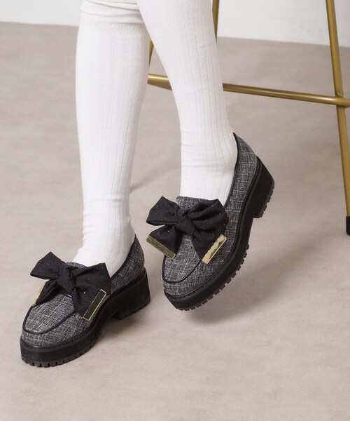 パンプス リボン厚底ローファー レイン対応_11