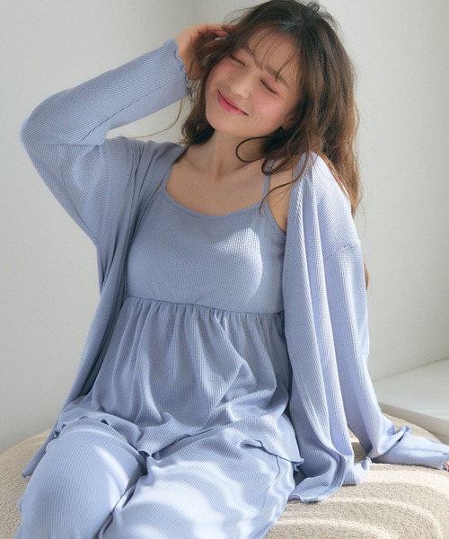 パジャマ ルームウェア 「LAFUKU/ラフク」ワッフル素材 カップ付き
