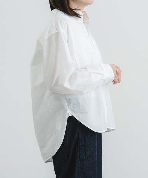 quadro ブラウス シャツ 綿麻強撚タイプライタースタンドカラーシャツ