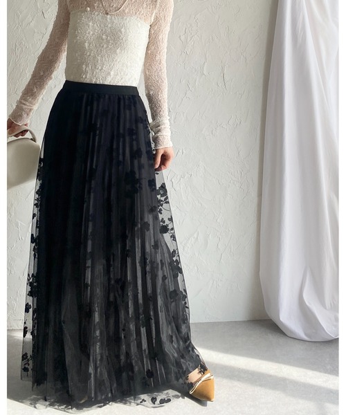 【HOUSE OF LOTUS】シルク混 小花柄 Aラインフレアロングスカート HUG.U（ハグユー） スカート ロング 花柄 Aライン レディース ロング