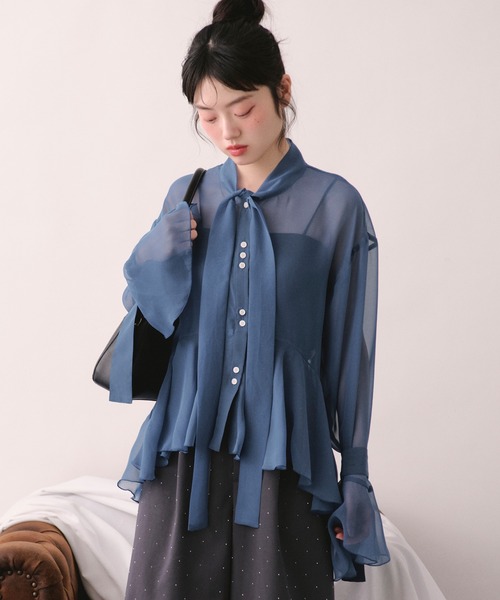 loin nuit ブラウス シャツ sheer ribbon tie shirt / シアー