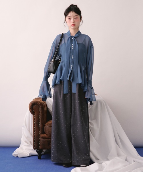 loin nuit ブラウス シャツ sheer ribbon tie shirt / シアー