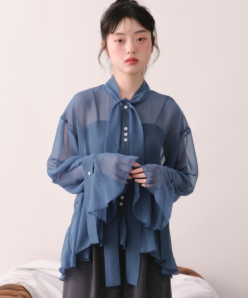 loin nuit ブラウス シャツ sheer ribbon tie shirt / シアー