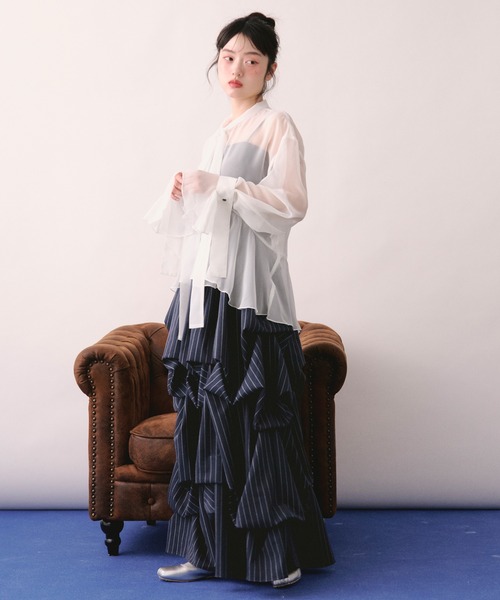 loin nuit ブラウス シャツ 夏 sheer ribbon tie shirt / シアー