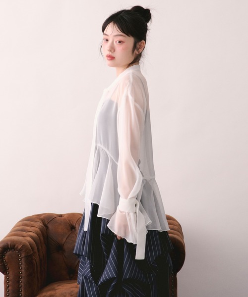 loin nuit ブラウス シャツ sheer ribbon tie shirt / シアー