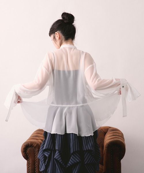 loin nuit ブラウス シャツ 夏 sheer ribbon tie shirt / シアー