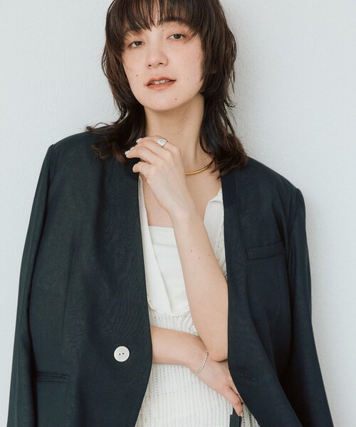 ジャケット テーラードジャケット 「a Nice」「接触冷感/肩パッド取り外し可能/手洗い可」ノーカラージャケット レディースの画像