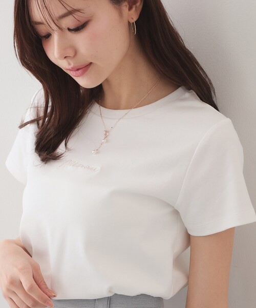 コットンＴシャツ　ホワイトトップス　MIU刺繍 LOGO （レディース）S　夏用 index（インデックス） tシャツ 「UVケア／接触冷感」フロントロゴ刺繍