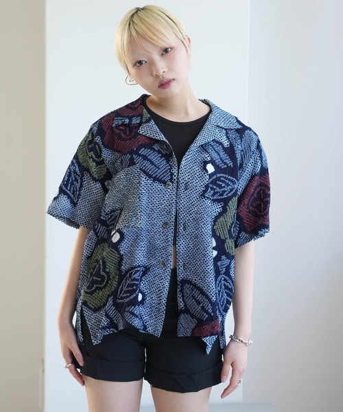 ブラウス シャツ 着物リメイク maison utatane シャツ/ブラウス 紺碧のまどろみ レディース メンズの画像