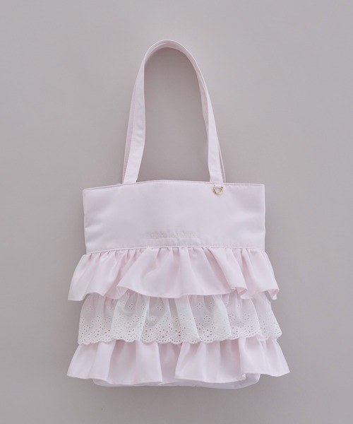 Maison de FLEUR A4対応サテンフロントフリルスクエアトートバッグ Maison de FLEUR（メゾンドフルール） トートバッグ サテンフロント