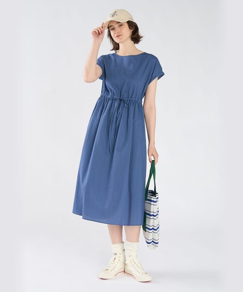 To b. by agnes ワンピース 半袖 コットン ウエストリボン ショート