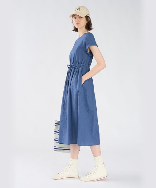 To b. by agnes ワンピース 半袖 コットン ウエストリボン ショート