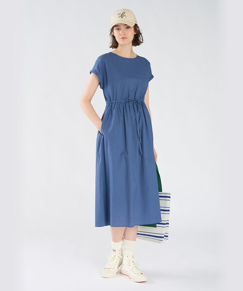 To b. by agnes ワンピース 半袖 コットン ウエストリボン ショート