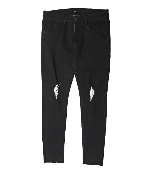 LUXSTYLE ジーンズ クラッシュストレッチスキニーデニムカット