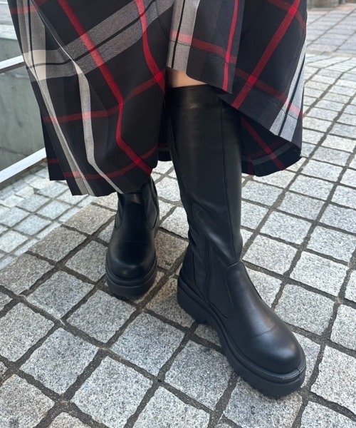 【完売】軽量厚底 2段ソール プレーン ロングブーツ Shoes in Closet ブーツ 「#極軽」軽量厚底 2段ソール プレーン