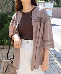 andme ブラウス シャツ インド綿ピンタックレースチュニック