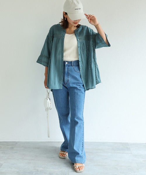 andme ブラウス シャツ インド綿ピンタックレースチュニック