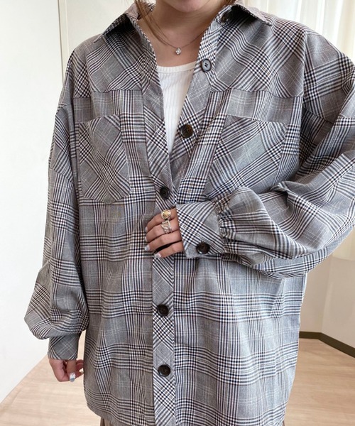 CECIL McBEE シャツ ブラウス バックロゴ刺繍チェックシャツ 