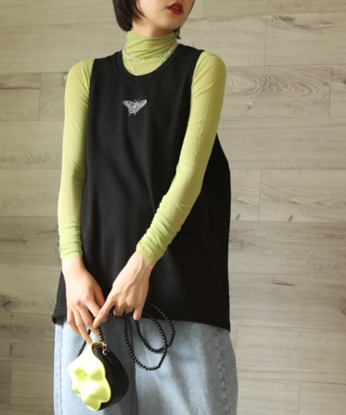 慈雨　刺繍入りベスト aimoha ベスト ジレ aimohaオリジナル蝶々クラゲ刺繍刺繍バック