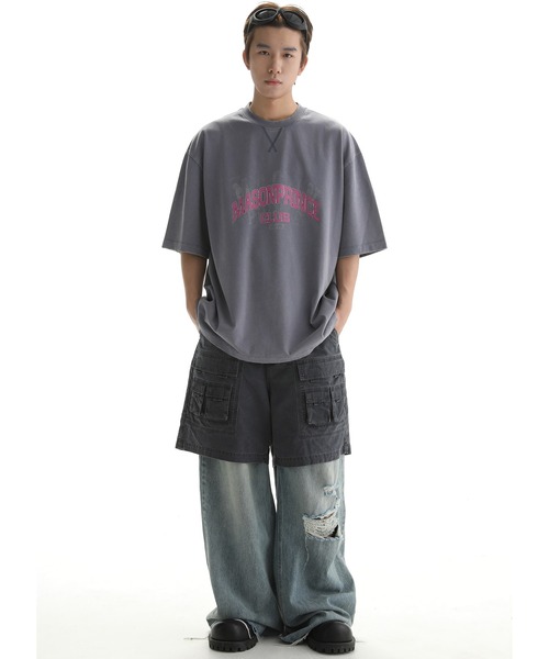 MASONPRINCE Tシャツ プリント ダメージ ウォッシュド 男女兼用 セール】Vネック ナンバリング メッシュTシャツ DT4346