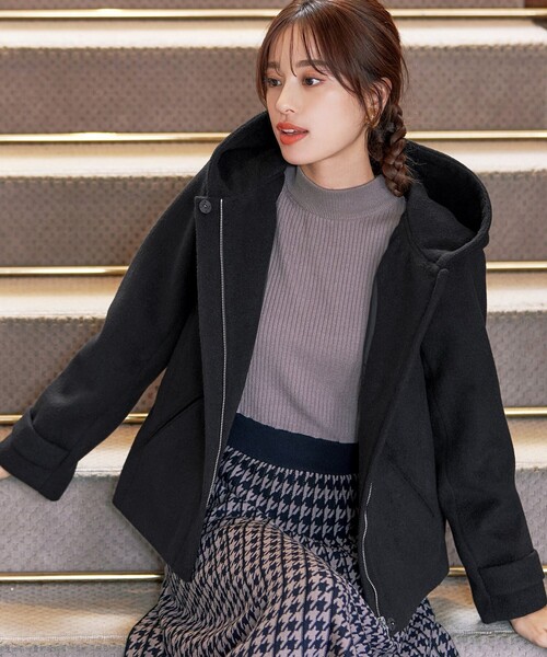 Tiaclasse コート アウター ウールライクフーデットショートコート