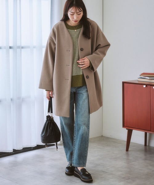新品　DES PRES ウールノーカラーコート DES PRES（デプレ） ノーカラーコート コート ダブルフェイスツイル