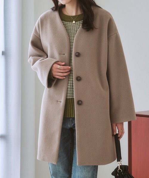 ニッセン（nissen） ノーカラーコート コート 「品番振替」フェイク