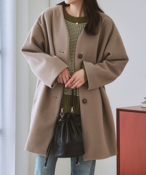 ニッセン（nissen） ノーカラーコート コート 「品番振替」フェイク