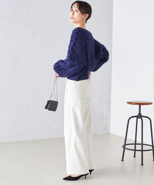 【極美品】Y's長袖 ニット トップス フリンジ ネイビー SHIPS（シップス） ニット セーター 「手洗い可能」前後 2WAY ドルマン