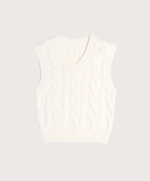 ニット セーター アイボリーウールケーブルニットベスト Ivory Wool Cable Knit Vest レディース