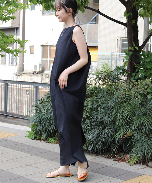 Rouge vif Anna ワンピース 麻混ノースリーブタックワンピース