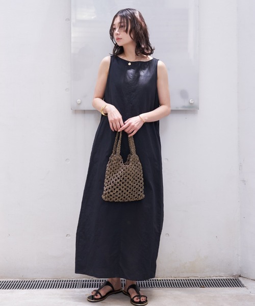 Rouge vif Anna ワンピース 麻混ノースリーブタックワンピース