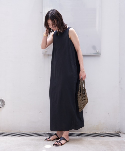 Rouge vif Annaルージュヴィフ 麻混スクエアネックワンピース Rouge vif Anna（ルージュヴィフアンナ）の「麻混スクエアネック