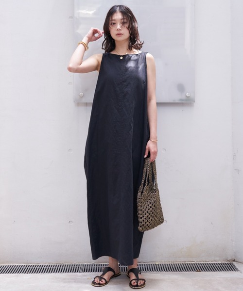 Rouge vif Anna ワンピース 麻混ノースリーブタックワンピース