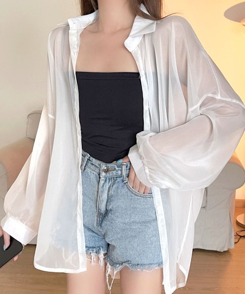 ブラウス シャツ Rose sheer blouse レディース REMUR ブラウス シャツ ゆるテロ感がかわいい。冷房対策にも