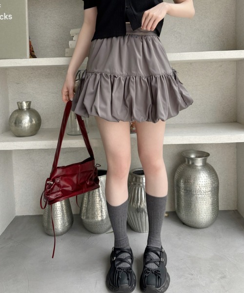Ada. スカート インパン裏地付き リボン デザイン バルーン ミニ
