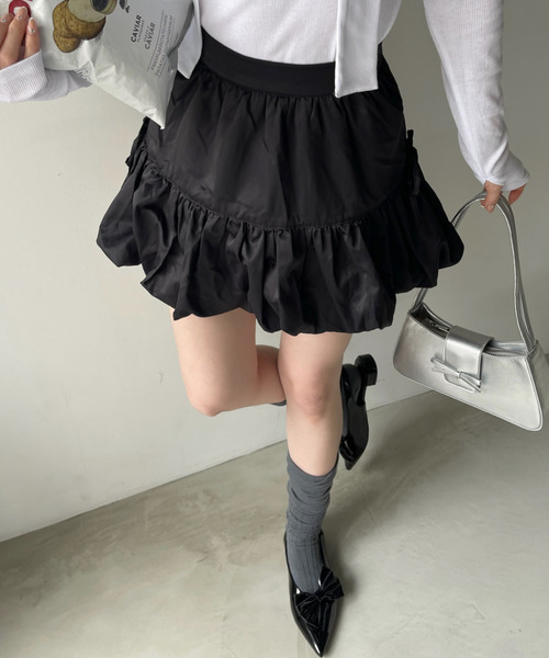 Ada. スカート インパン裏地付き リボン デザイン バルーン ミニ