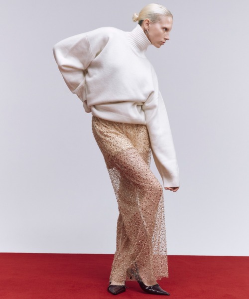 JOSE MOON パンツ SPANGLE BIJOU SHEER PANTS/スパングル