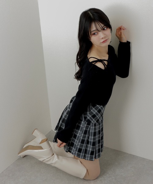 スカート Check embroidery tiered mini skirt Check embroidery tiered mini skirt