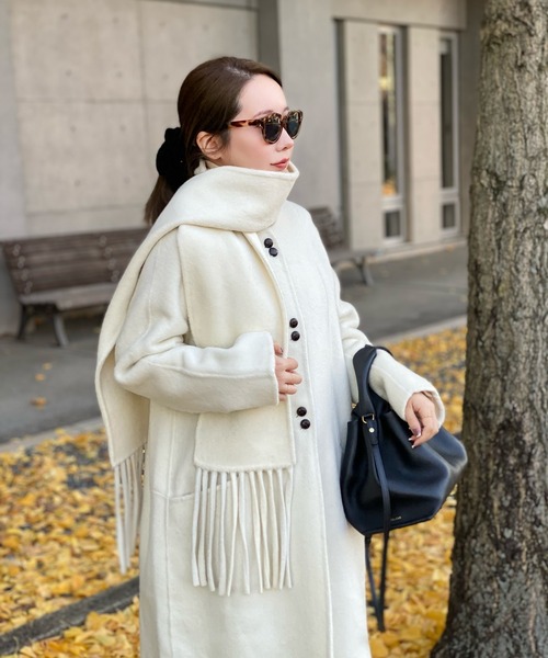ノーカラーコート コート no collar double button wool coat