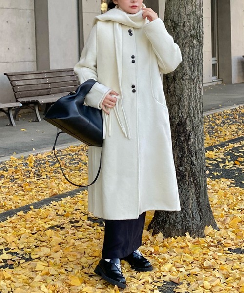 ノーカラーコート コート no collar double button wool coat