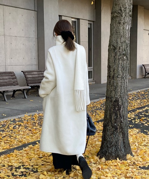 ロンドントラディション　ウール　ノーカラーコート　マフラー付き マフラー付き》ウール混ノーカラーコート（ノーカラーコート