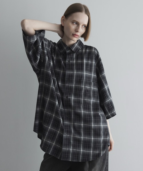タグ付き！【remer】ルーズアンヴィンテージチェックオーバーシャツ loose regular collar over shirt / ルーズレギュラーカラー