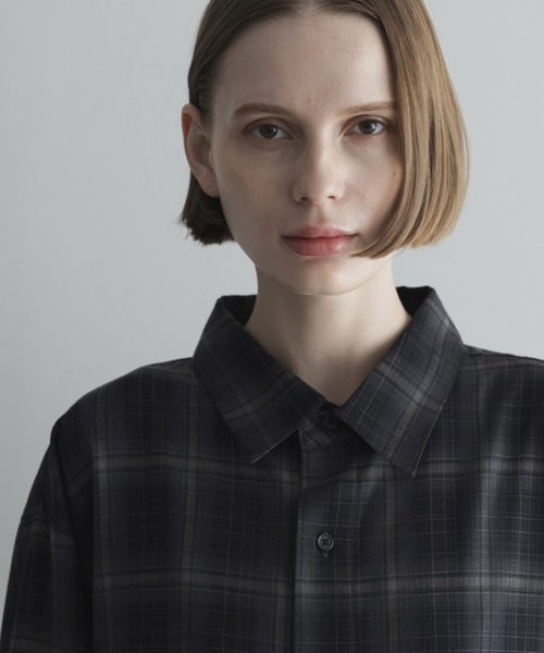 remer　ルーズオールドタータン柄チェックシャツ　チャコールグレー　S セール】loose un-classic regular shirt / ルーズアン