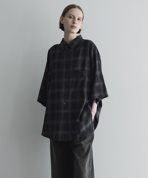 remer ルーズアンヴィンテージチェックオーバーシャツ ブラック XS Loose silhouette Regular collar shirt /Half Sleeve/setup