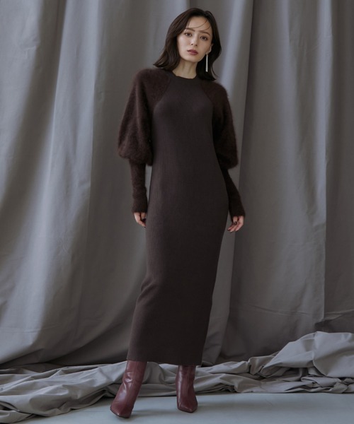 ánuans ノースリーブ　ニットワンピース F ブラウン　美品 アニュアンス anuans セミマーメイドニットワンピース （BROWN
